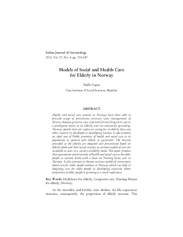 (PDF) Models of Social and Health care for elderly in Norway.