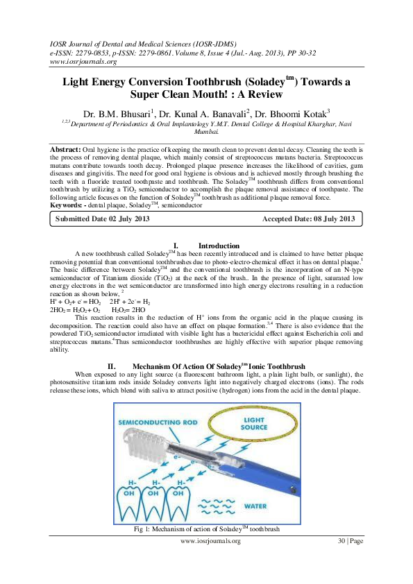 (PDF) Light Energy Conversion Toothbrush (Soladey tm ) Towards a Super