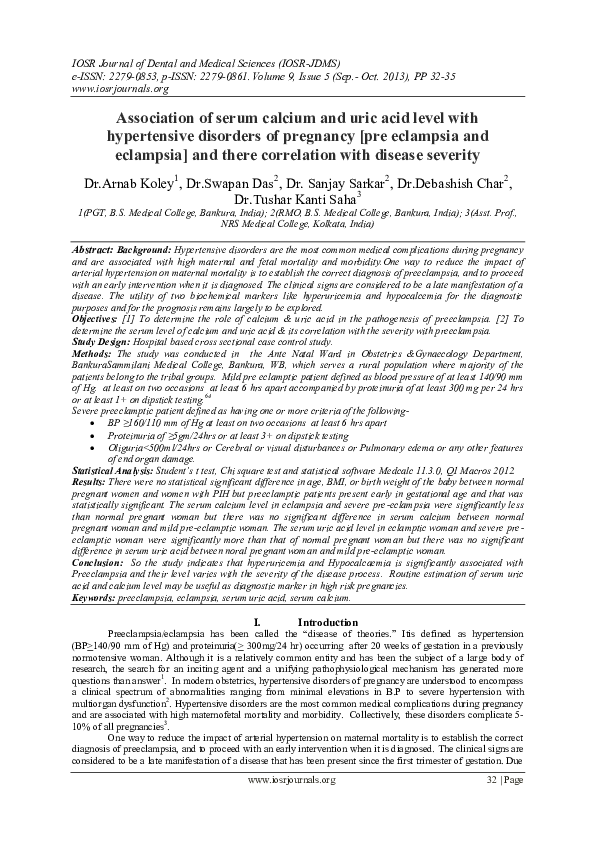 (PDF) Association of serum calcium and uric acid level with ...