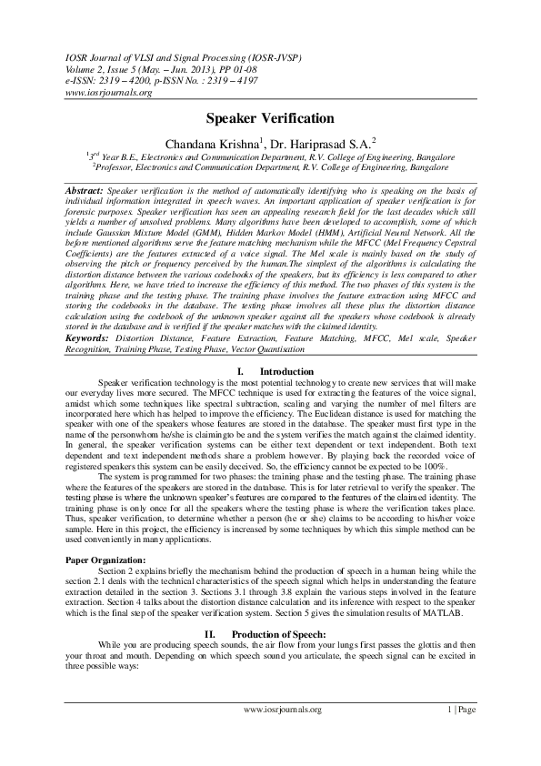 (PDF) Speaker Verification IOSR Journals Academia.edu