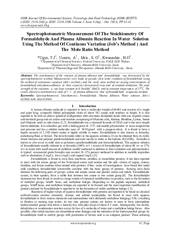 (PDF) Spectrophotometric Measurement Of The Stoichiometry Of