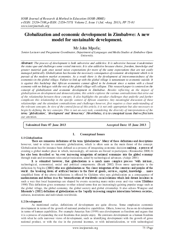(PDF) Globalization and economic development in Zimbabwe A new model