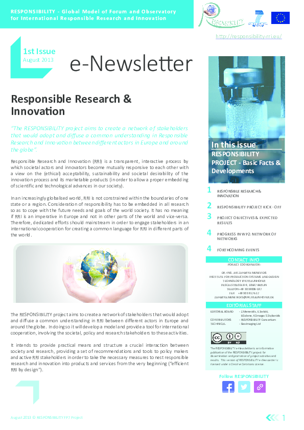 (PDF) Responsible Research and Innovation - e-Newsletter, v(1), 2013