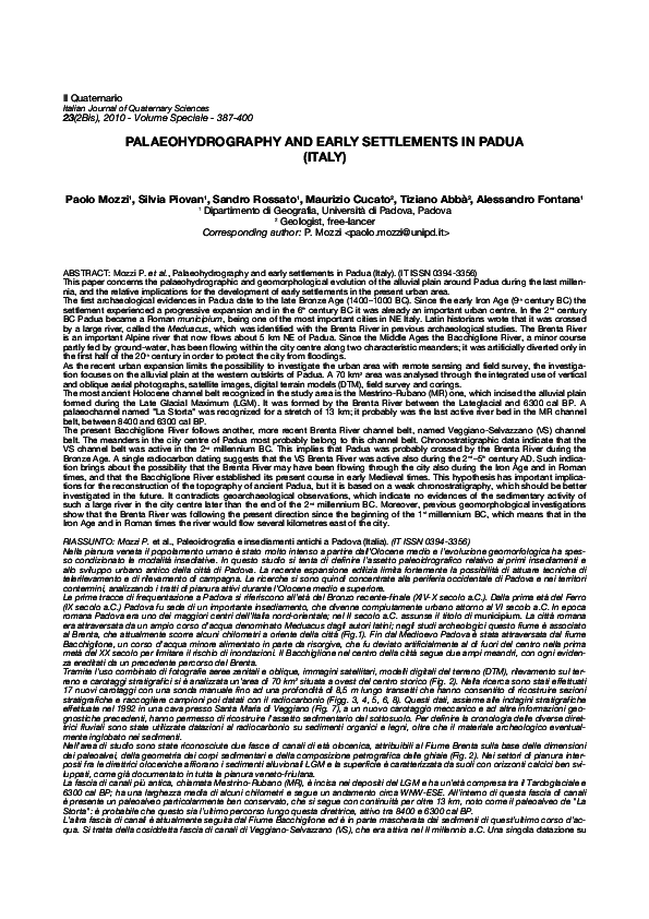(PDF) Paleoidrography and early settlement in Padua (Italy)