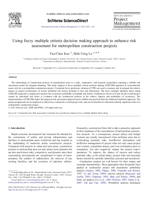 (PDF) Using fuzzy multiple criteria decision making approach to enhance ...