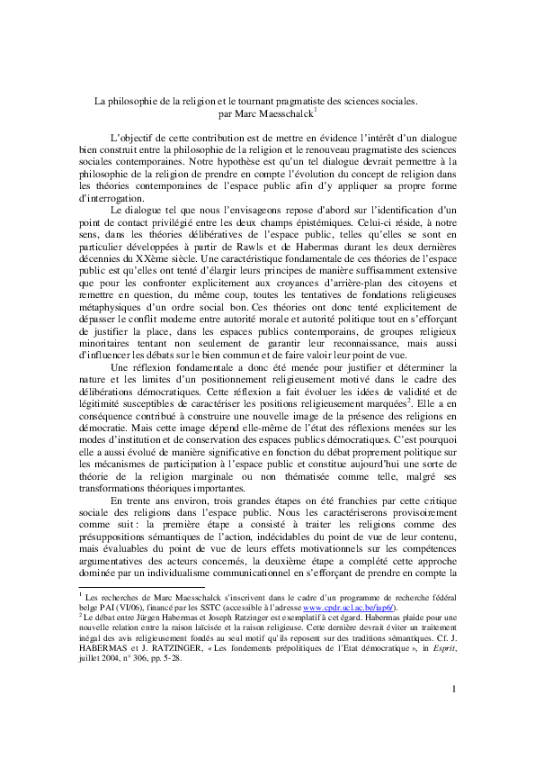 (PDF) Philosophie de la religion et tournant pragmatiste des sciences ...
