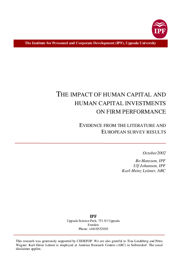 (PDF) The impact of human capital and human capital investments on firm ...