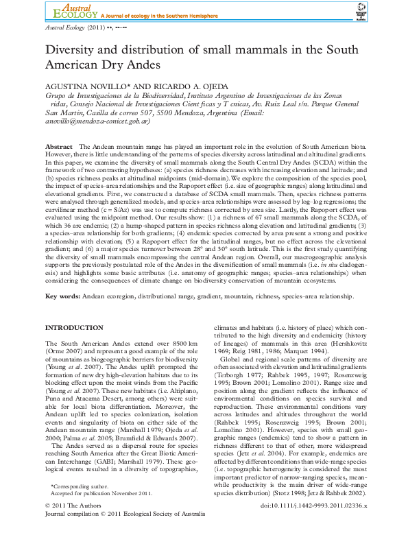 (PDF) Diversity and distribution of small mammals in the South American ...