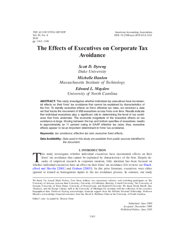 (PDF) The Effects of Executives on Corporate Tax Avoidance
