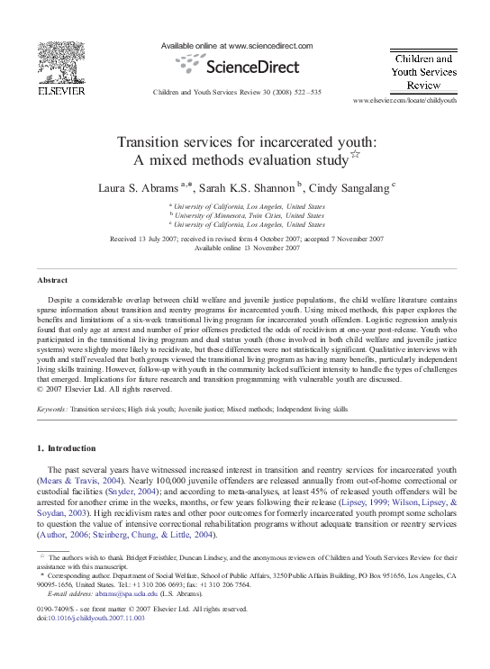 (PDF) Transition services for incarcerated youth: A mixed methods ...