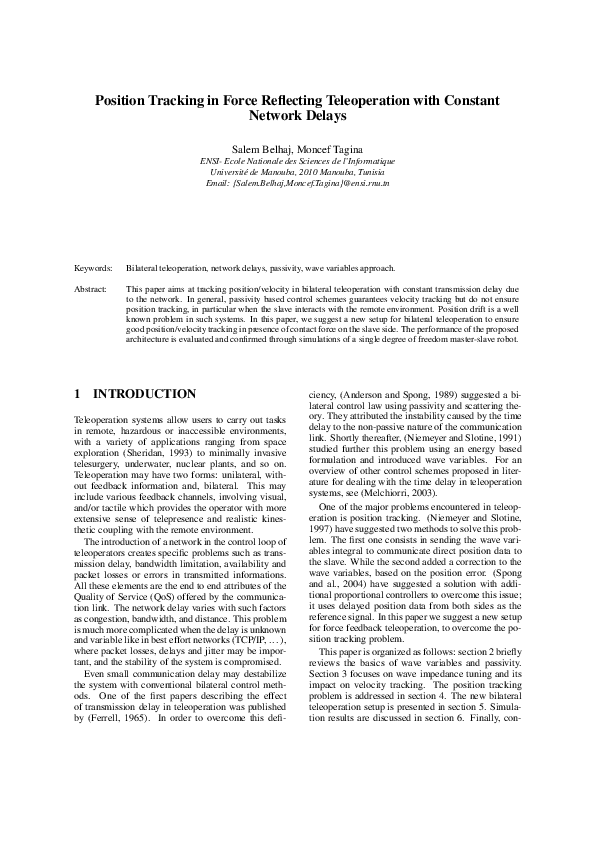 (PDF) Position Tracking in Force Reflecting Teleoperation with Constant ...