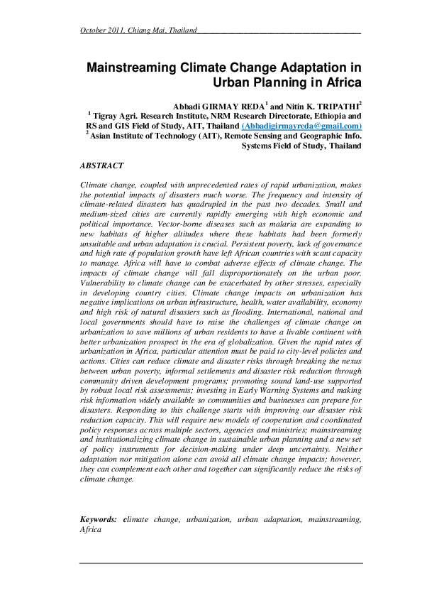 (PDF) Mainstreaming Climate Change Adaptation in Urban Planning in Africa