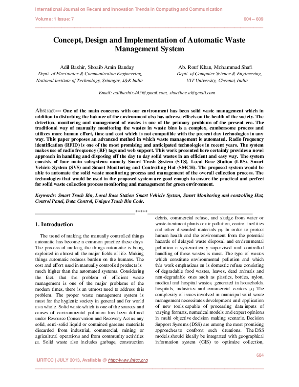 (PDF) Concept, Design and Implementation of Automatic Waste Management ...