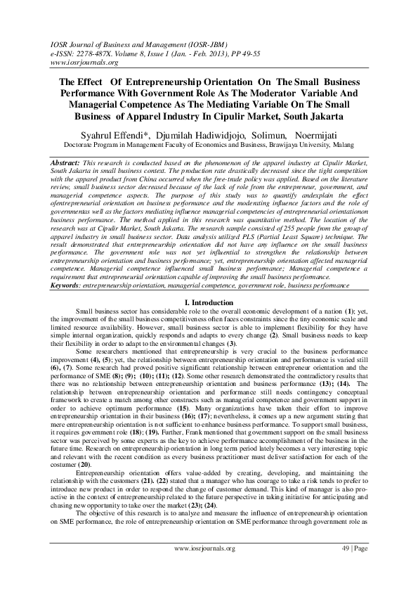 (PDF) The Effect Of Entrepreneurship Orientation On The Small Business ...