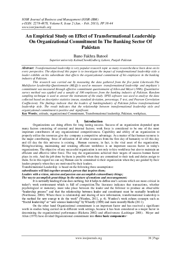(PDF) An Empirical Study on Effect of Transformational Leadership On ...