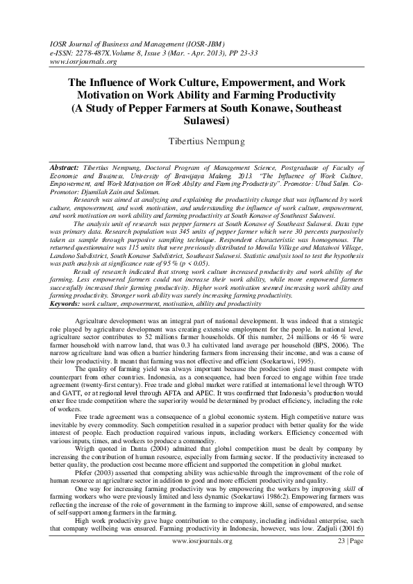 (PDF) The Influence of Work Culture, Empowerment, and Work Motivation ...