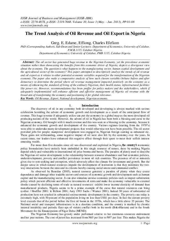 (PDF) The Trend Analysis of Oil Revenue and Oil Export in Nigeria
