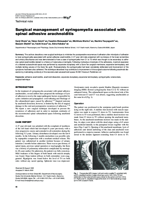 (PDF) Surgical management of syringomyelia associated with spinal ...