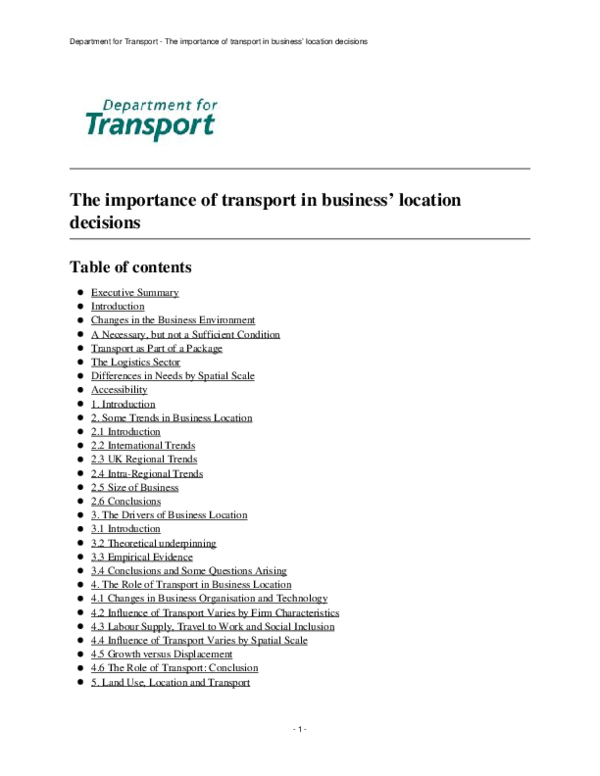 (PDF) The importance of transport in business' location decisions