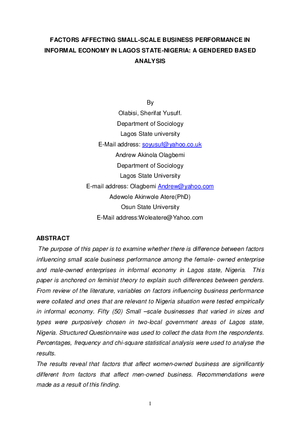 (PDF) FACTORS AFFECTING SMALL-SCALE BUSINESS PERFORMANCE IN INFORMAL ...