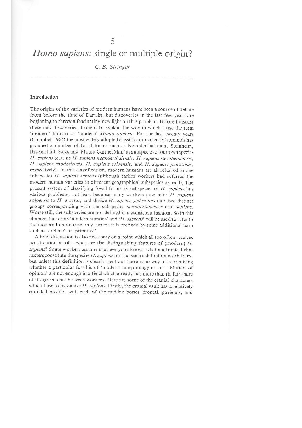(PDF) Homo sapiens: single or multiple origins? | Chris Stringer ...