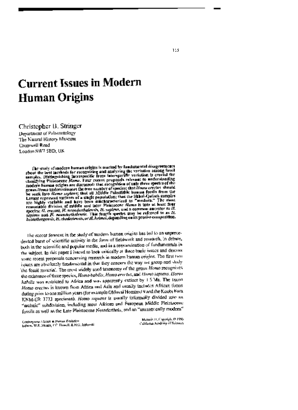 (PDF) Current issues in modern human origins