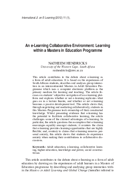 (PDF) An e-Learning Collaborative Environment: Learning within a ...