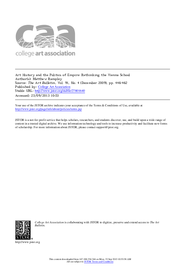 Art History and the Politics of Empire. Rethinking the Vienna School