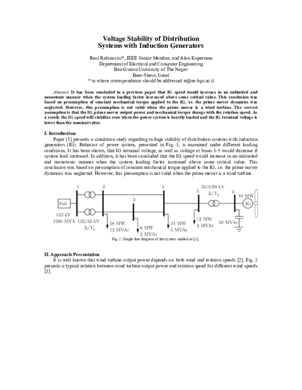 (PDF) Voltage Stability of Distribution Systems with Induction Generators