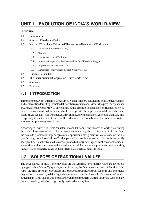 (PDF) UNIT 1 EVOLUTION OF INDIA'S WORLD-VIEW