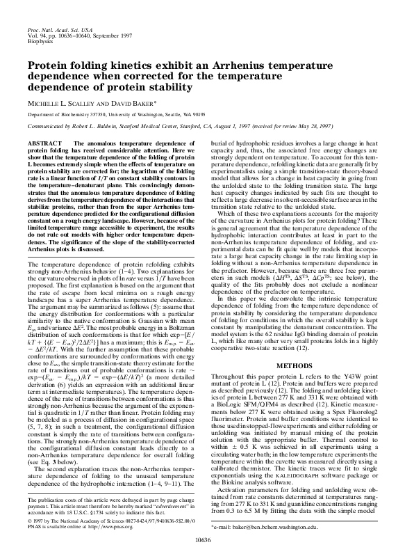 (PDF) Protein folding exhibit an Arrhenius temperature