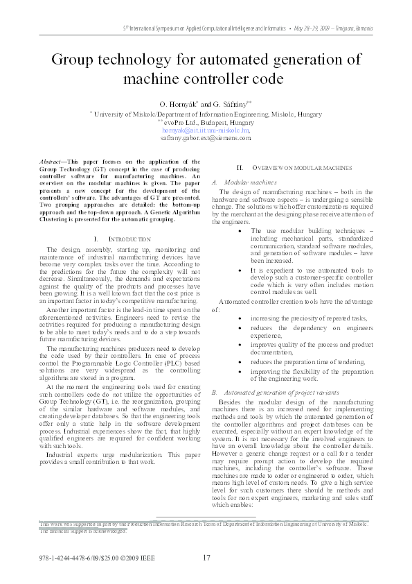 (PDF) Group technology for automated generation of machine controller code