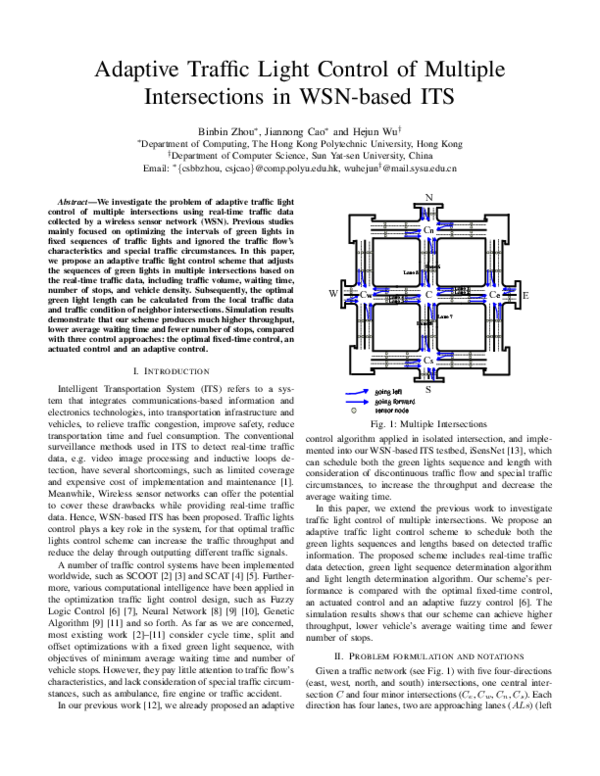 (PDF) Adaptive Traffic Light Control of Multiple Intersections in WSN