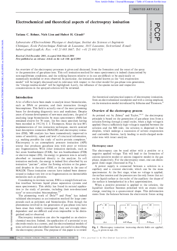 (PDF) Electrochemical and theoretical aspects of electrospray ionisation