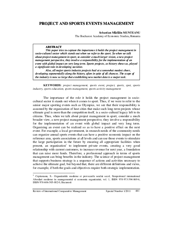 (PDF) Project and Sports Events Management Munteanu Sebastian