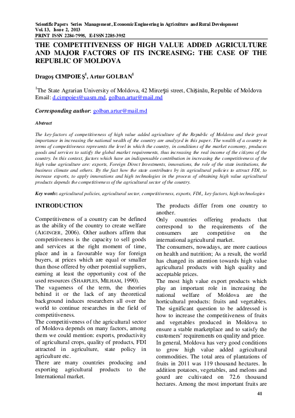 (PDF) THE COMPETITIVENESS OF HIGH VALUE ADDED AGRICULTURE AND MAJOR ...