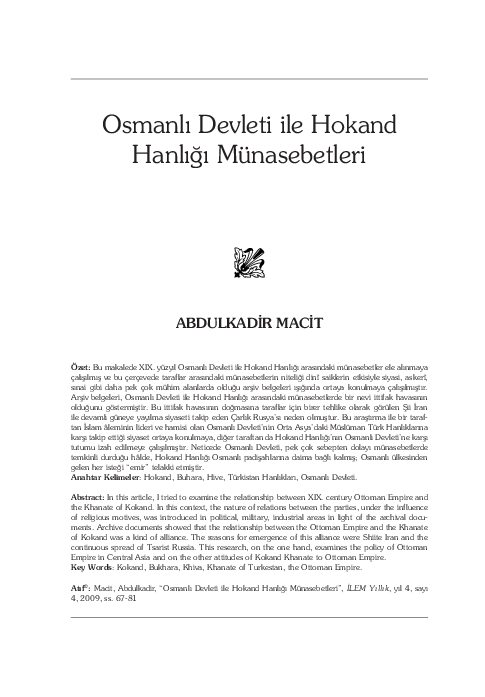 pdf osmanli devleti ile hokand hanligi munasebetleri abdulkadir macit academia edu