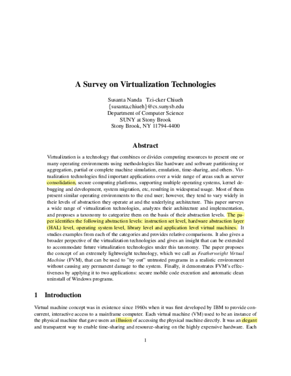 (PDF) A Survey on Virtualization Technologies