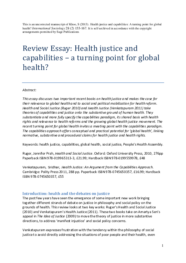 doc khoo s review essay health justice and capabilities essay on health