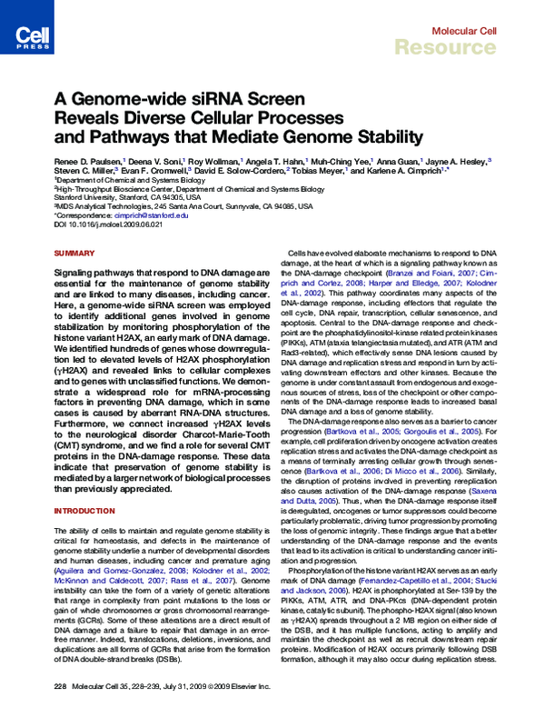 (PDF) A Genome-wide siRNA Screen Reveals Diverse Cellular Processes and ...