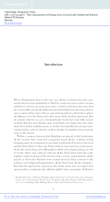 The Canonization of Islamic Law: A Social and Intellectual History