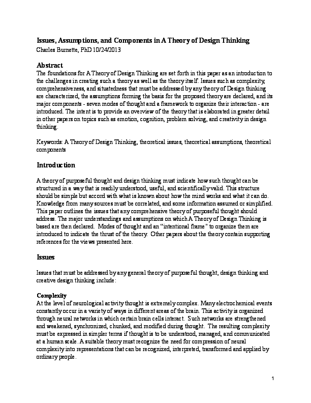 issues assumptions and components in a theory of design thinking what are the components of a theory