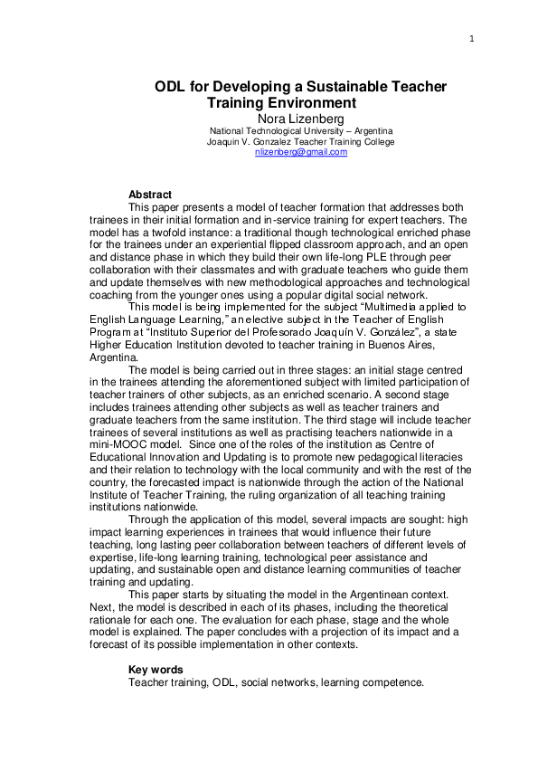 (PDF) ODL for Developing a Sustainable Teacher Training Environment