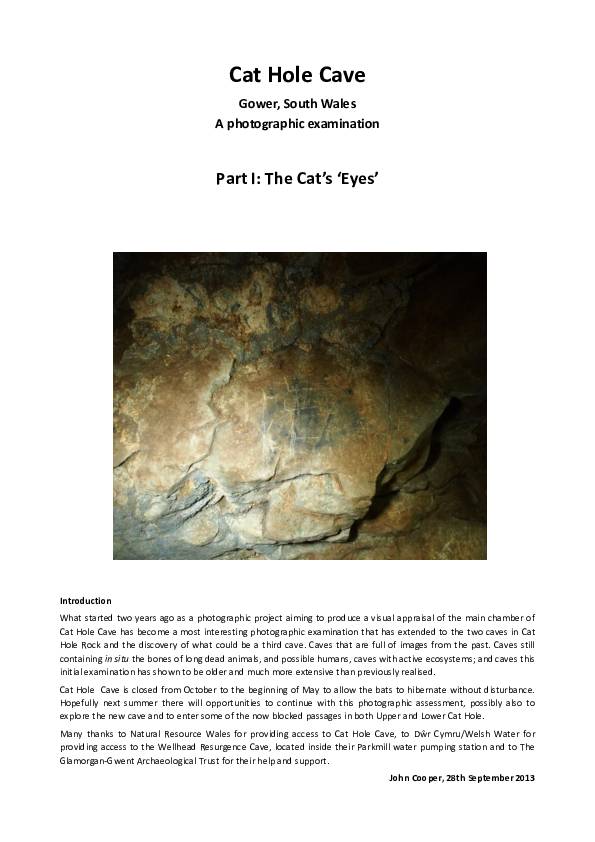 (PDF) Cat Hole Cave, a photographic examination, Part I The Cat's