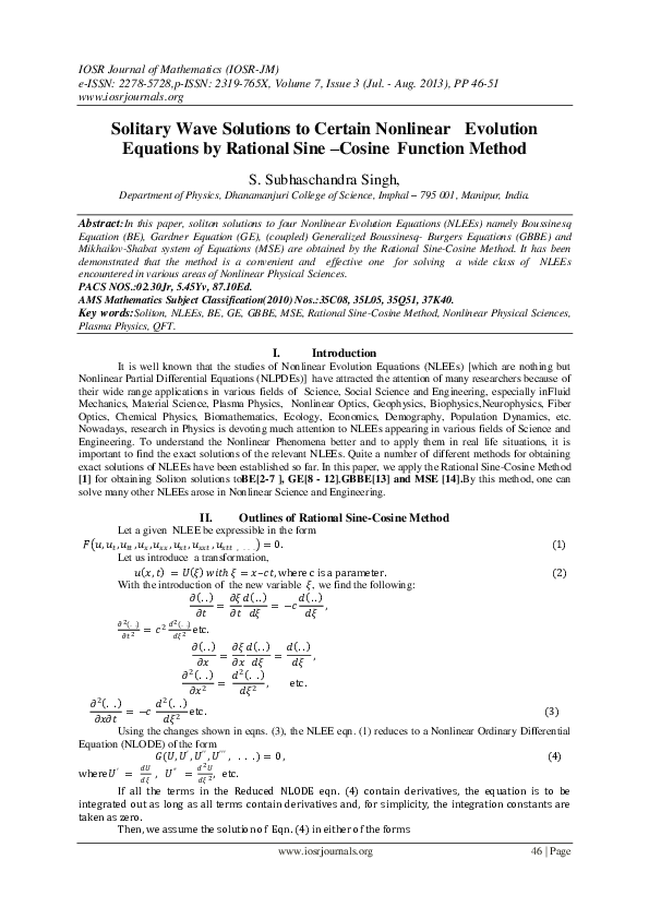 (PDF) Solitary Wave Solutions to Certain Nonlinear Evolution Equations ...
