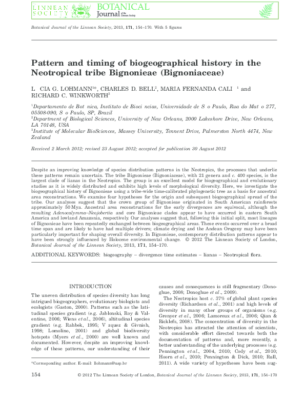 (PDF) Pattern and timing of biogeographical history in the Neotropical ...