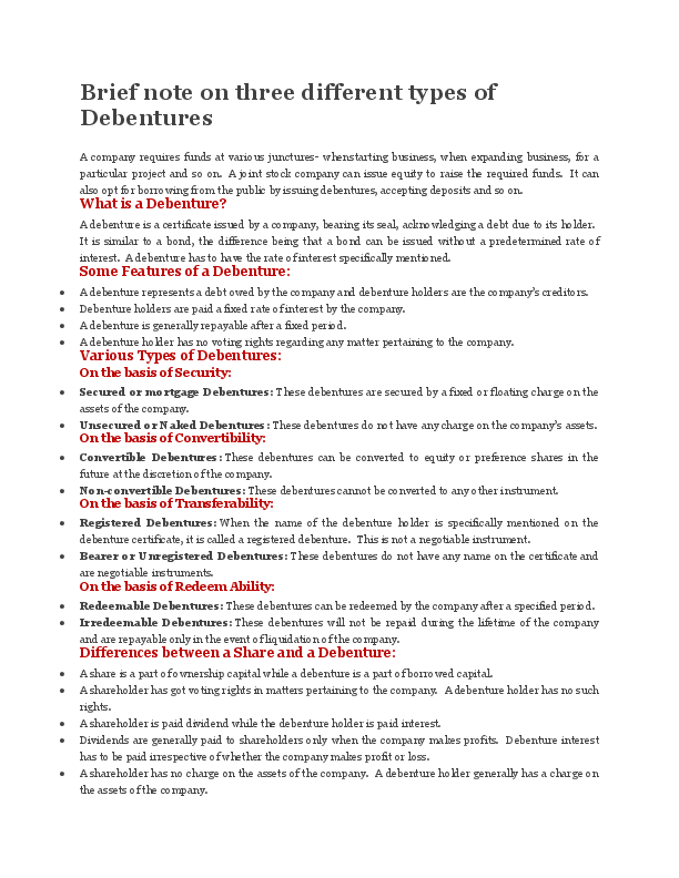 Characteristics of debentures image