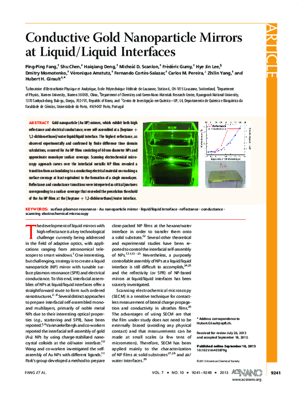 (PDF) Conductive gold nanoparticle mirrors at liquid/liquid interfaces