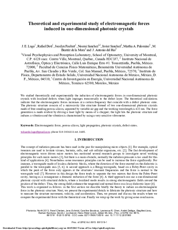 (PDF) Theoretical and experimental study of electromagnetic forces ...