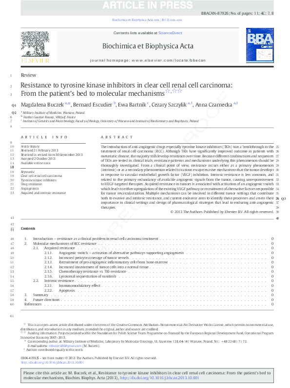(PDF) Resistance to tyrosine kinase inhibitors in clear cell renal cell ...